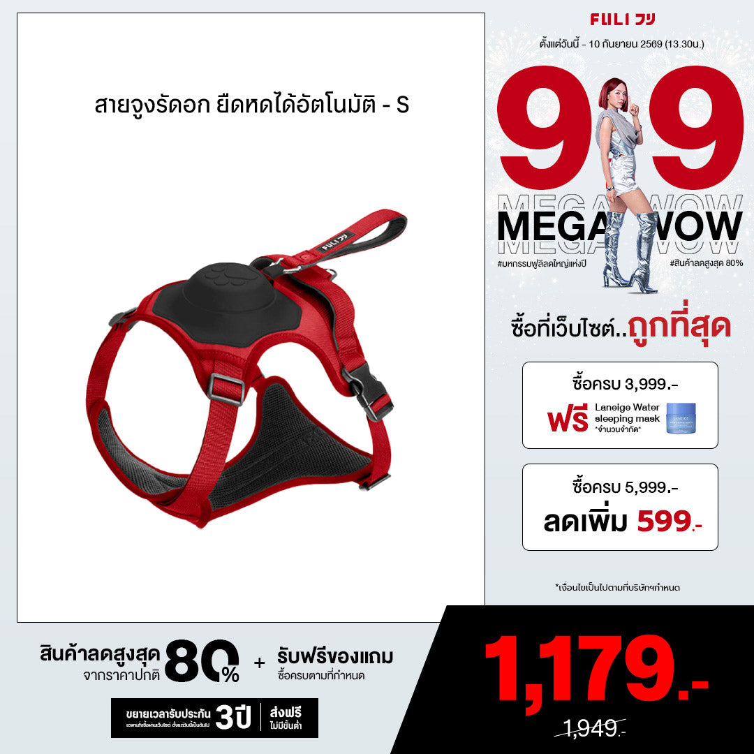 สายจูงรัดอก ยืดหดได้อัตโนมัติ - S | 2in1 Pet Harness with Built-In Leash - S