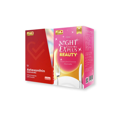 [เซตผิวใส ชะลอวัย] Vitalife Astaxanthin Ultra Complex with CoQ10 | วีต้าไลฟ์ แอสตาแซนธิน พลัส [24 แคปซูล] + Tokoyo Night Ex Plus [Beauty] [30 แคปซูล]